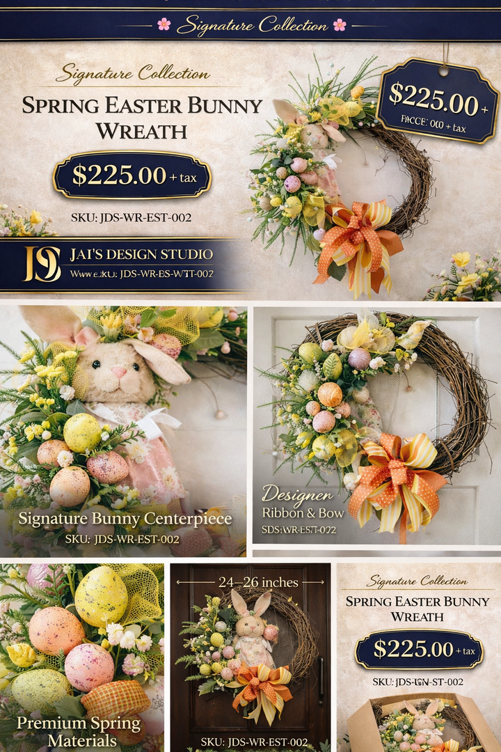 Signature Spring Easter Bunny Wreath – Luxury Handcrafted Front Door Easter Decor