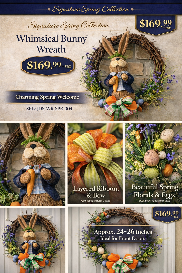 Signature Whimsical Bunny Wreath – Luxury Spring & Easter Front Door Decor