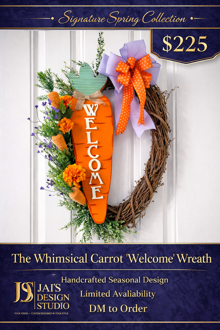 Whimsical Carrot “Welcome” Wreath – Luxury Spring & Easter Front Door Decor