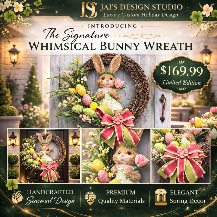 Signature Whimsical Bunny Wreath – Luxury Easter & Spring Front Door Decor