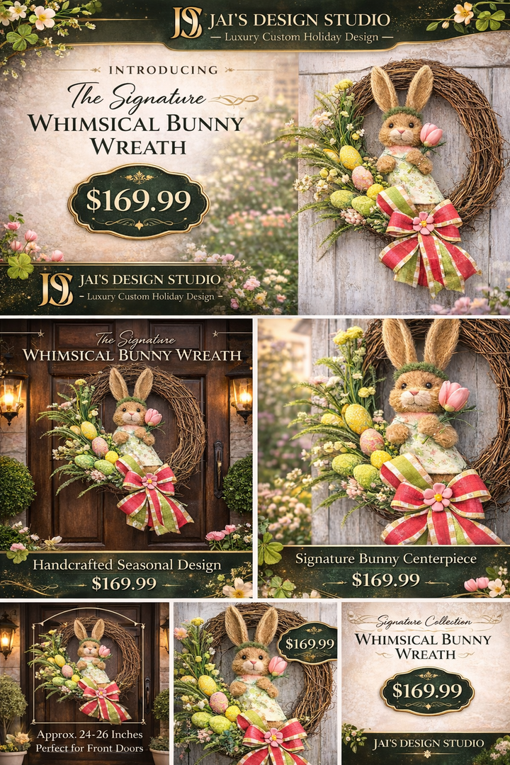 Signature Whimsical Bunny Wreath – Luxury Easter & Spring Front Door Decor