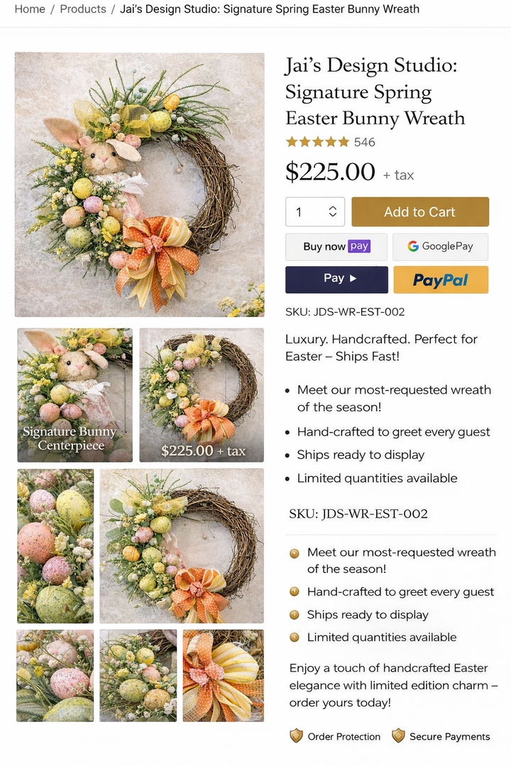 Signature Spring Easter Bunny Wreath – Luxury Handcrafted Front Door Easter Decor