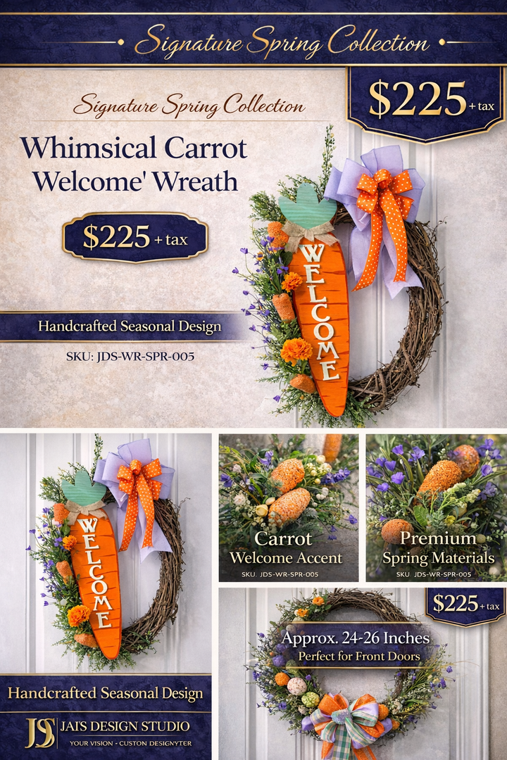 Whimsical Carrot “Welcome” Wreath – Luxury Spring & Easter Front Door Decor