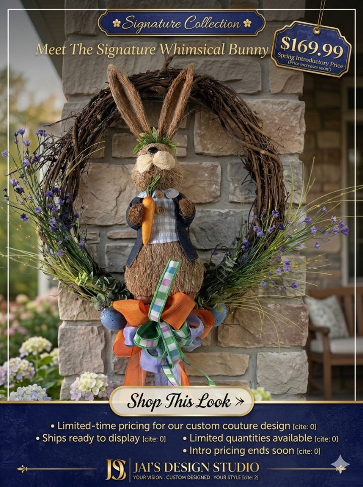 Signature Whimsical Bunny Wreath – Luxury Spring & Easter Front Door Decor