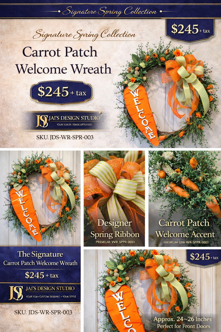 Signature Carrot Patch Welcome Wreath – Luxury Spring Front Door Decor